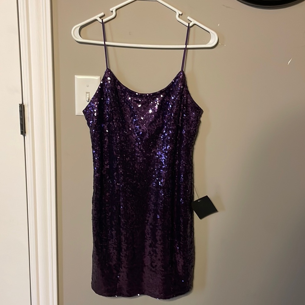 purple sequin mini dress